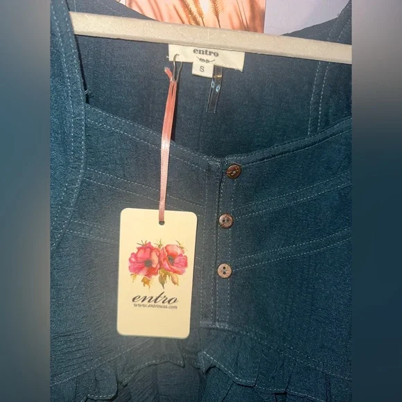 NWT Entro Teal Blouse with Puff Sleeves - Picture 5 of 6